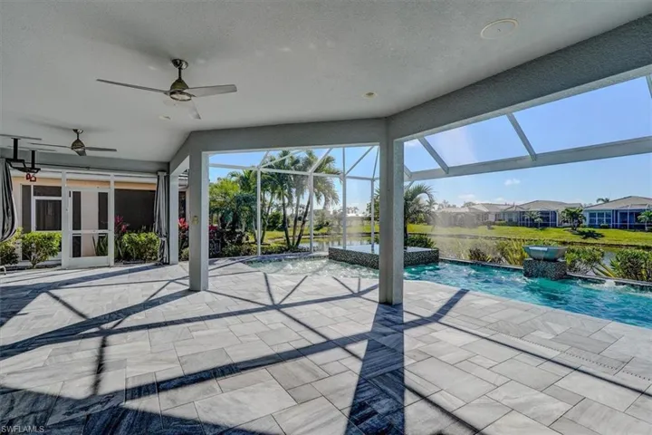 SOUTH facing Lanai with ceiling fan.