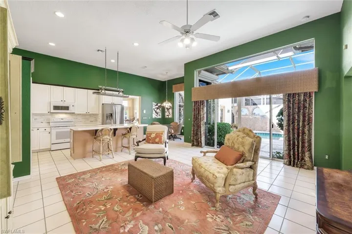 Kitchen and living room are open to one another.