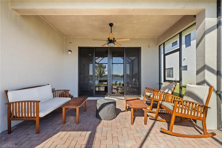 View of patio / terrace with an outdoor hangout area and ceiling fan