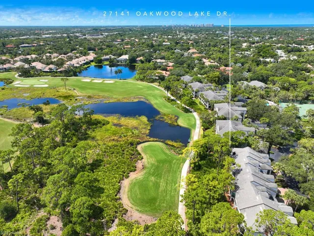 Aerial view of villas and golf course.