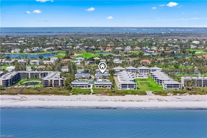 Aerial view of a nearby body of water