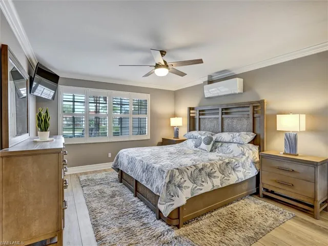 Master bedroom has lake views.