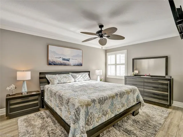 Spacious Guest bedroom has walk-in closet and bathroom.