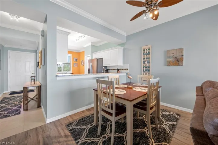 Dining area looking into kitchen