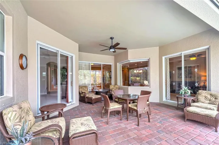 View of patio with a ceiling fan, outdoor lounge area, and outdoor dining space
