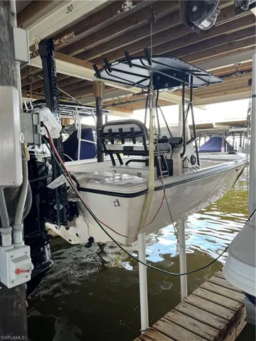 Dock featuring boat lift