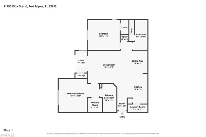 Floor plan of Unit 205, 2 bedrooms, 2 baths
