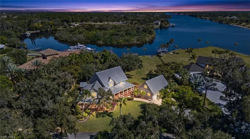 Aerial view at dusk of a water view