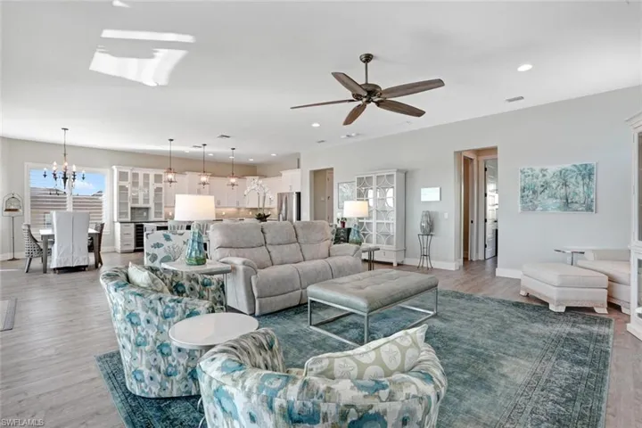 Main-level living, kitchen, and dining