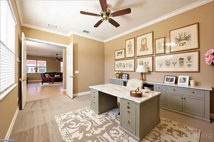 virtually staged as office in the den