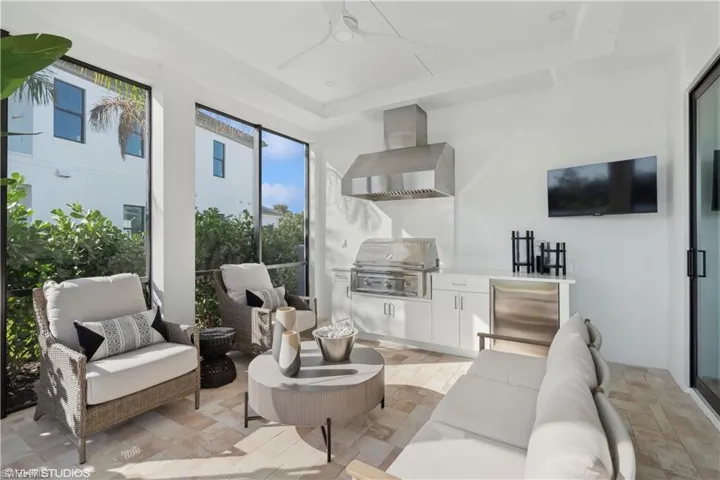 Living room featuring ceiling fan