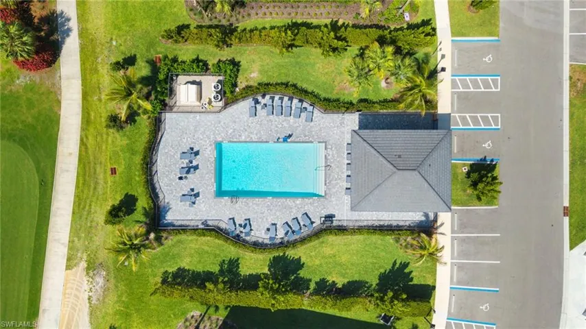 Drone / aerial view of a pool area