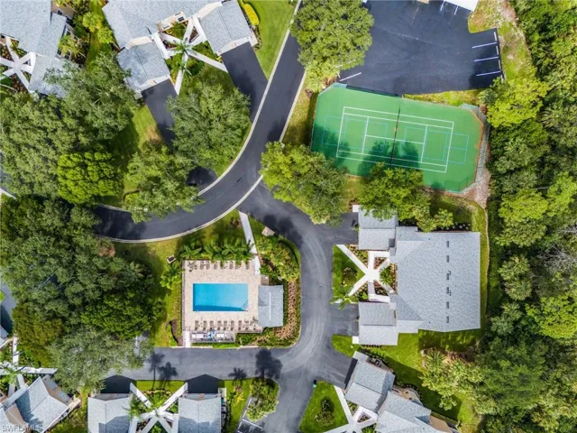 Drone / aerial view of a pool area