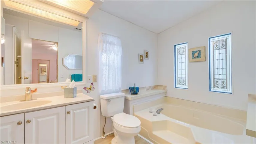 A large and welcoming primary bath.