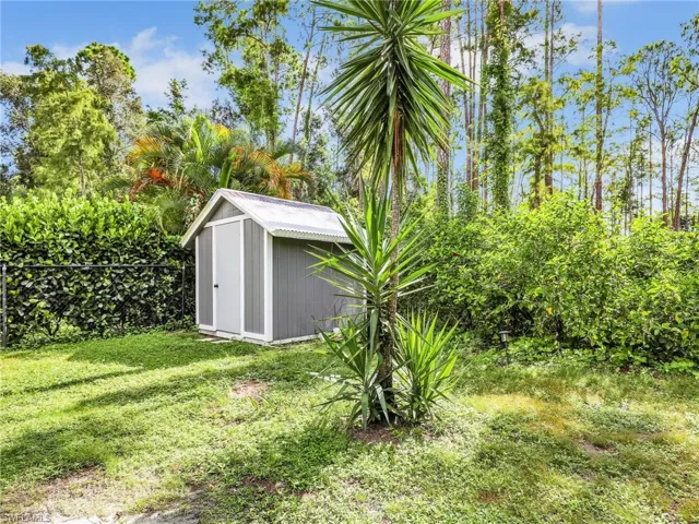 Storage shed in backyard