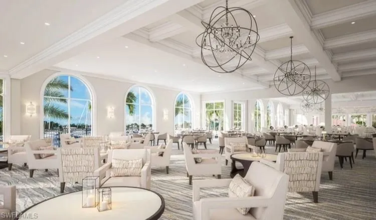 Building lobby featuring beam ceiling, coffered ceiling, and crown molding