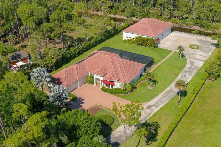 Aerial view of Main House, Guest Qtrs/Garage Building