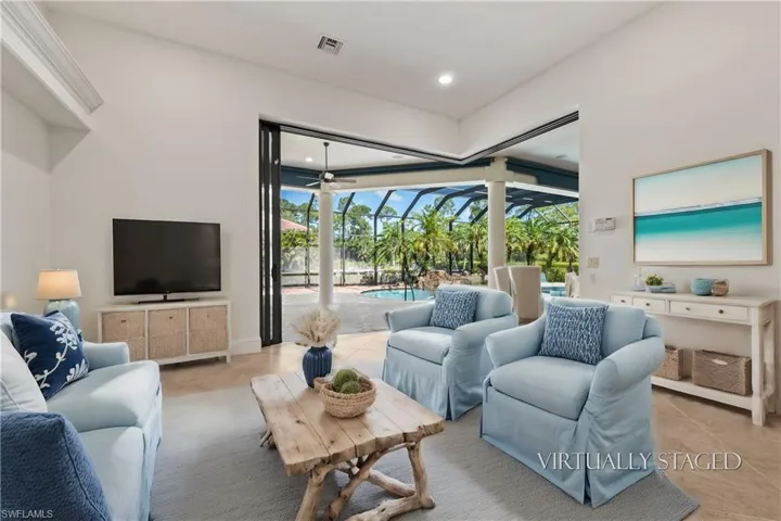 Family Room w/ Zero/Corner Glass Sliders w/ Virtual Staging