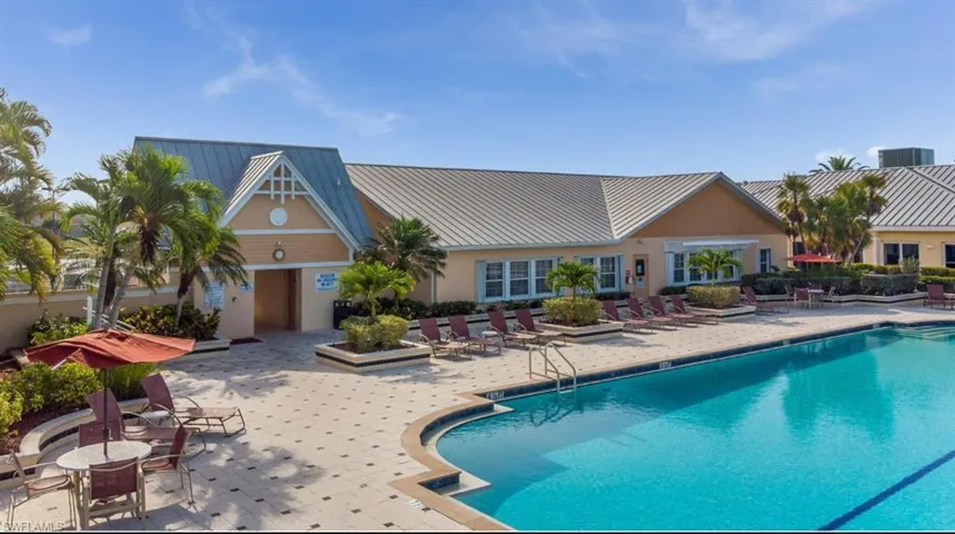 Pool with a patio area