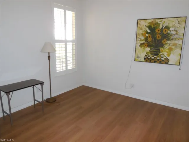 Spare room featuring wood finished floors, baseboards, and plenty of natural light