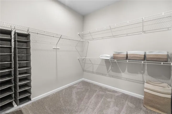 Walk in closet featuring light carpet