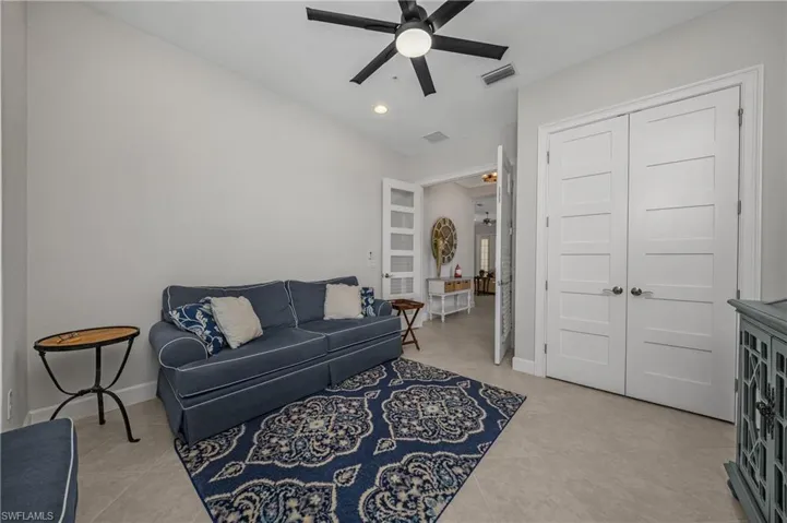3rd Bedroom with ceiling fan, recessed lighting, and light tile patterned flooring