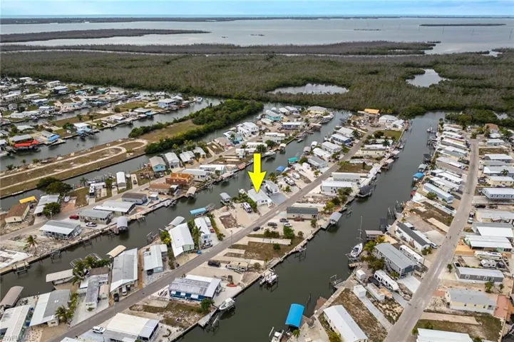 Aerial view of property's location and access to Pine Island Sound
