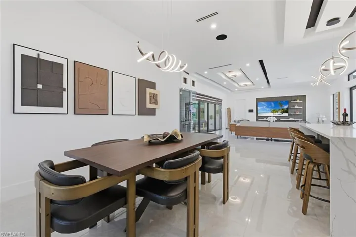 Dining space featuring a chandelier