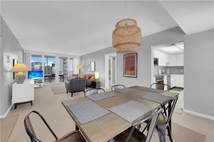 Dining room featuring expansive windows and light carpet