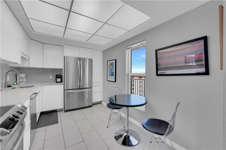 Kitchen with white cabinets, stainless steel appliances, and modern cabinets