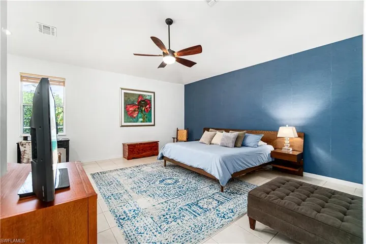 Oversized primary suite with office area/sitting nook & huge walk-in closet with custom shelving.