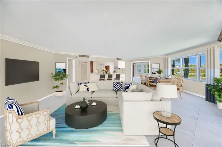 Virtual Renovation and Staging of Living Dining and Kitchen