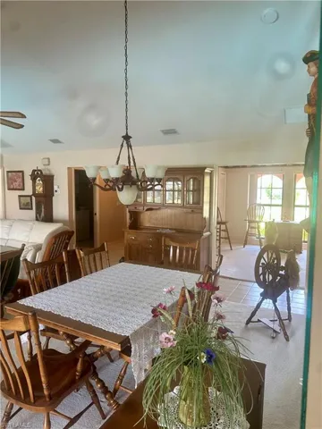 Dining space featuring a chandelier