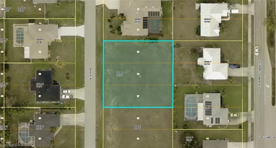 Aerial view of property's location with property boundaries highlighted