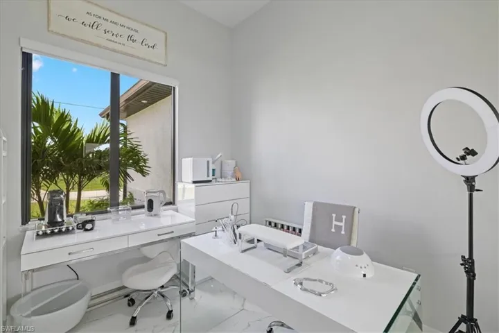 Office area with marble finish flooring