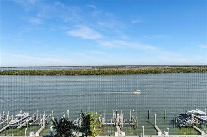 Bay view featuring boat docks