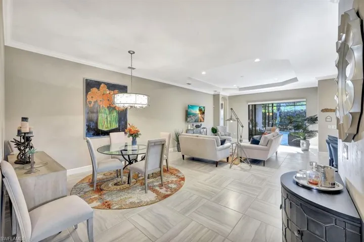 Living room with a tray ceiling