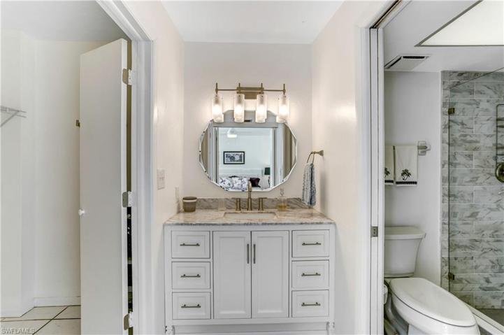 All newly renovated main bath.  Large walk-in closet in both bedrooms!