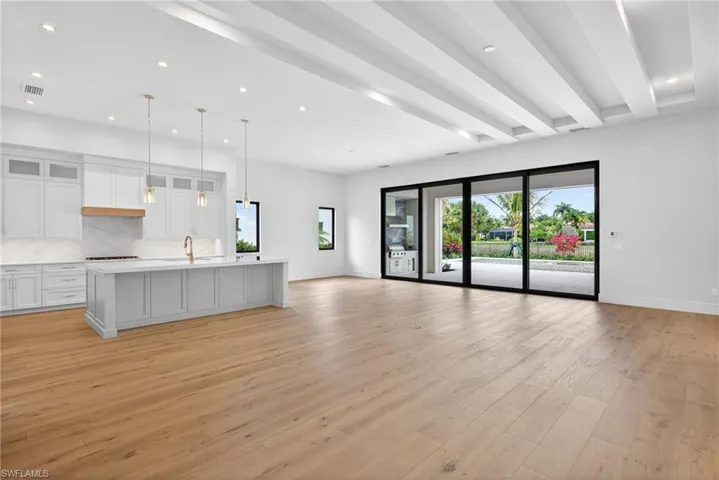 OPen concept living room, dining room and kitchen space.