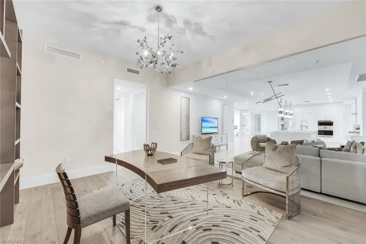 A secluded home office designed for uninterrupted productivity in a setting of elevated comfort.