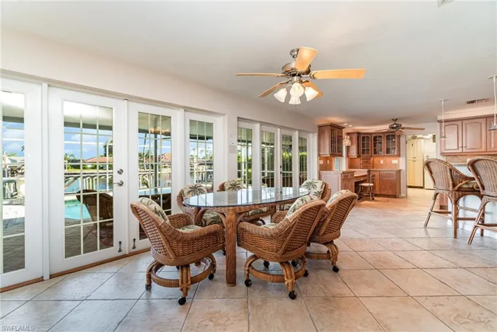 Sunroom / solarium with a water view and french doors