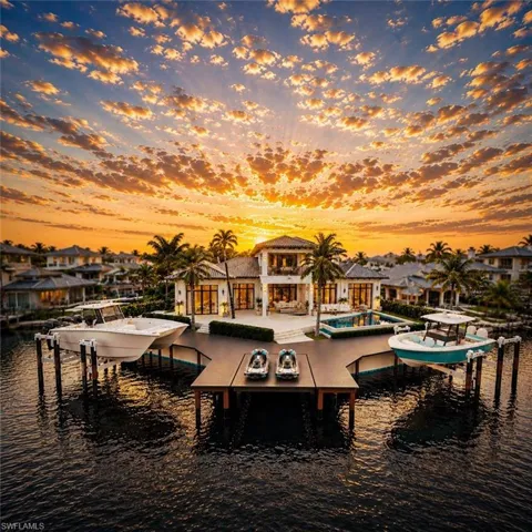 Conceptual Rendering Only. Image depicts a potential custom residence that may be constructed on the vacant lot. The property being offered for sale is vacant land only. Home, pool, dock, landscaping, boats, watercraft, furnishings, and all depicted improvements are not included in the sale. Buyers should independently verify zoning, permitting requirements, building feasibility, and development options.