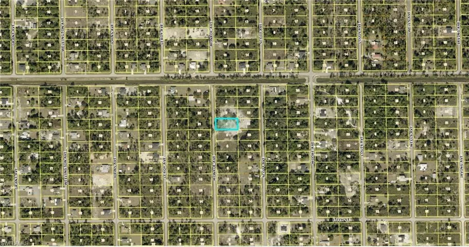 Aerial Map. Depicting the property's location within a grid of parcels and streets