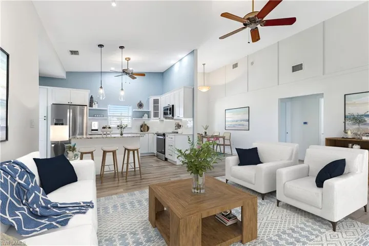 Virtually Staged Living/Kitchen in Coastal tones