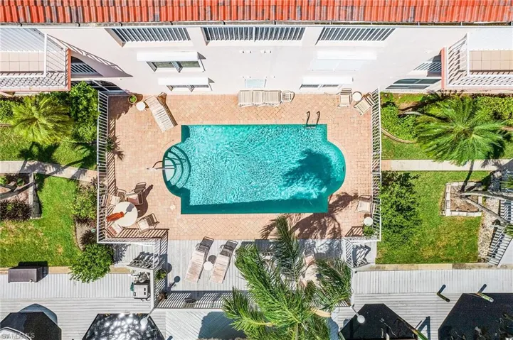 Drone / aerial view of a pool area