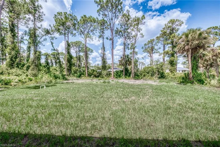 View of green lawn with view of wooded area