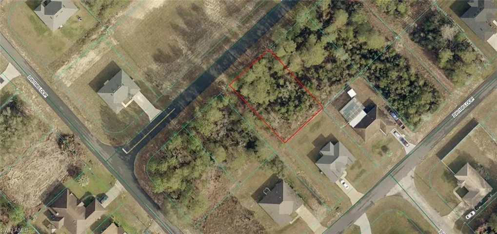 Aerial Map. Highlighting the boundaries of the property within a residential area