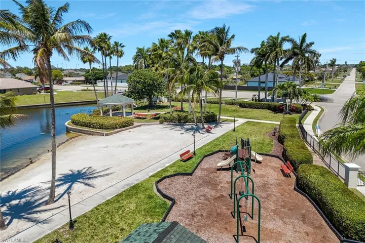 Community park area featuring a waterfront gazebo and private beach.