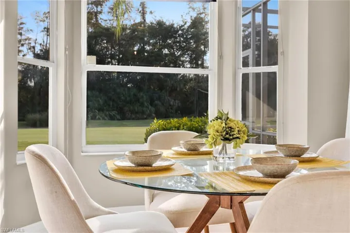 Bay window in kitchen eating area overlooking the tee box of the 3rd hole on Arrowhead Golf Club