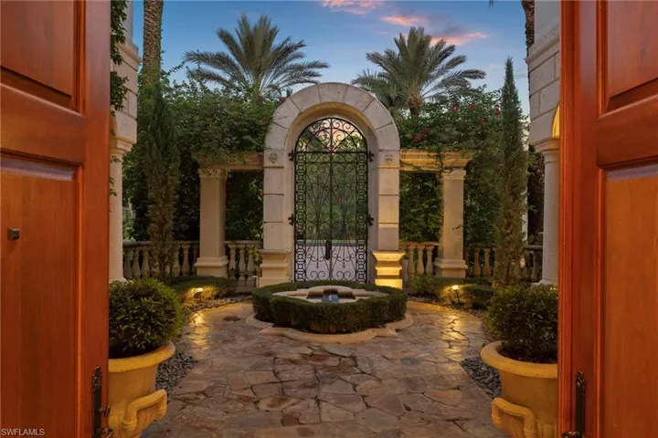 View of exterior entry at dusk